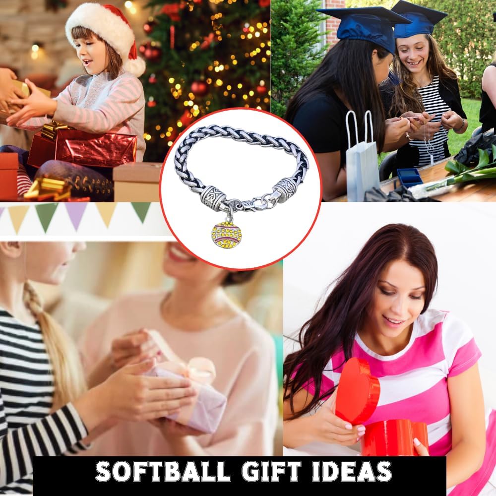 Sportybella Softball Charm Bracelet, Silver Braided Chain with Rhinestone Softball Pendant, Durable Jewelry & Gifts for Softball Players, Teams, and Fans - Image 6