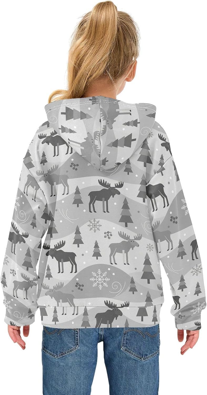 Christmas Tree Moose Toddler Girls Pullover Hoodie Sweatshirt 4-14Y A2309194