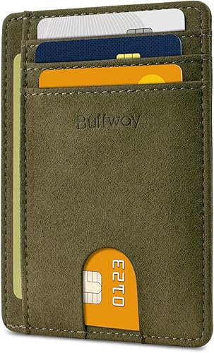 Miniatura 55 de Buffway - Billetera delgada minimalista de cuero con protección RFID para hombre y mujer