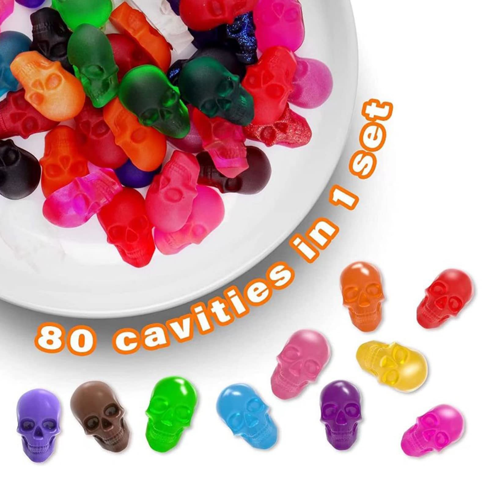 Stampi In Silicone Per Caramelle A Teschio – 2 Pacchi Da 40 Cavità + Contagocce Per Halloween