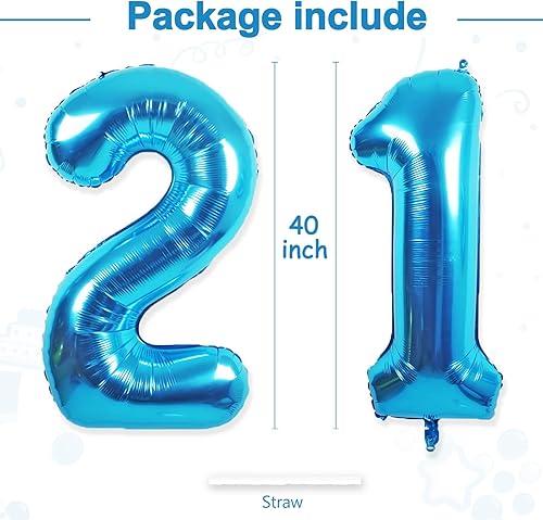 Vista 14 de Globos gigantes de papel aluminio azul con el número 13, globos gigantes de helio del número 13 o 31 para decoraciones de cumpleaños de 13 y 31 azul