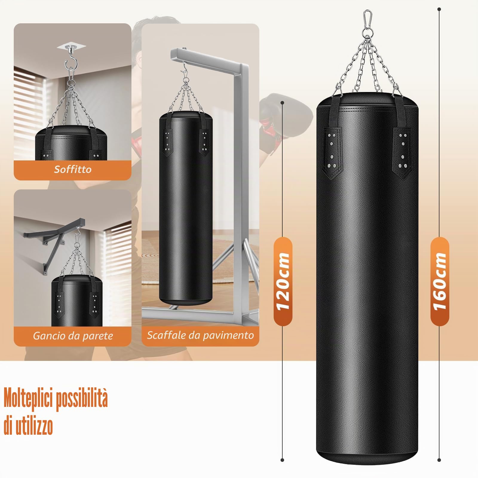 Sacco da Boxe 120CM per Adulti Set, con Guantoni da Boxe, Kit Protezioni Blu, Palla di Rimbalzo, Catena e Gancio, Sacco Boxe Per Allenamento Casa Palestra, Kickboxing, Muay Thai, Karate, Taekwondo
