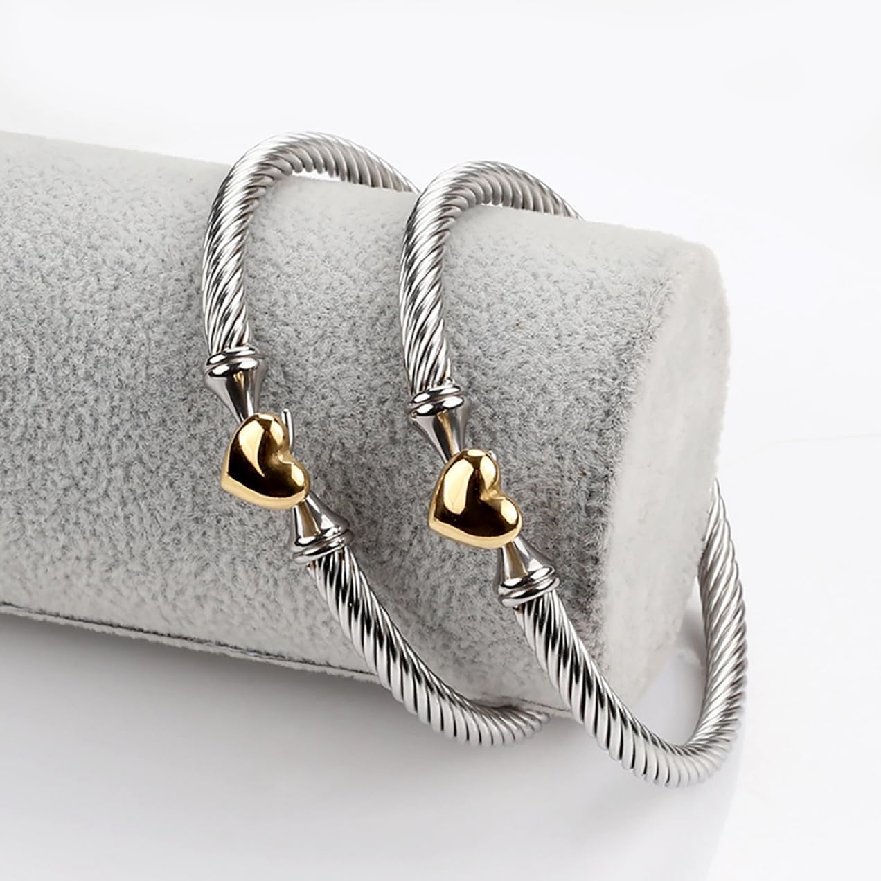 Adjustable Twist Stainless Steel Cable Wire 14K Gold Plated Love Heart Charm Bracelets Friendship Open Bangle Wrist Cuff for Women Men - Image 6