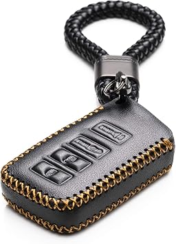 Vitodeco Genuine Leather Smart Key Fob Case Cover Protector with Key Chain Strap - Compatible for Lexus UX, NX, RX, GX, LX, is, ES, GS, LS 2014-2021 Models - 4-Button, Black