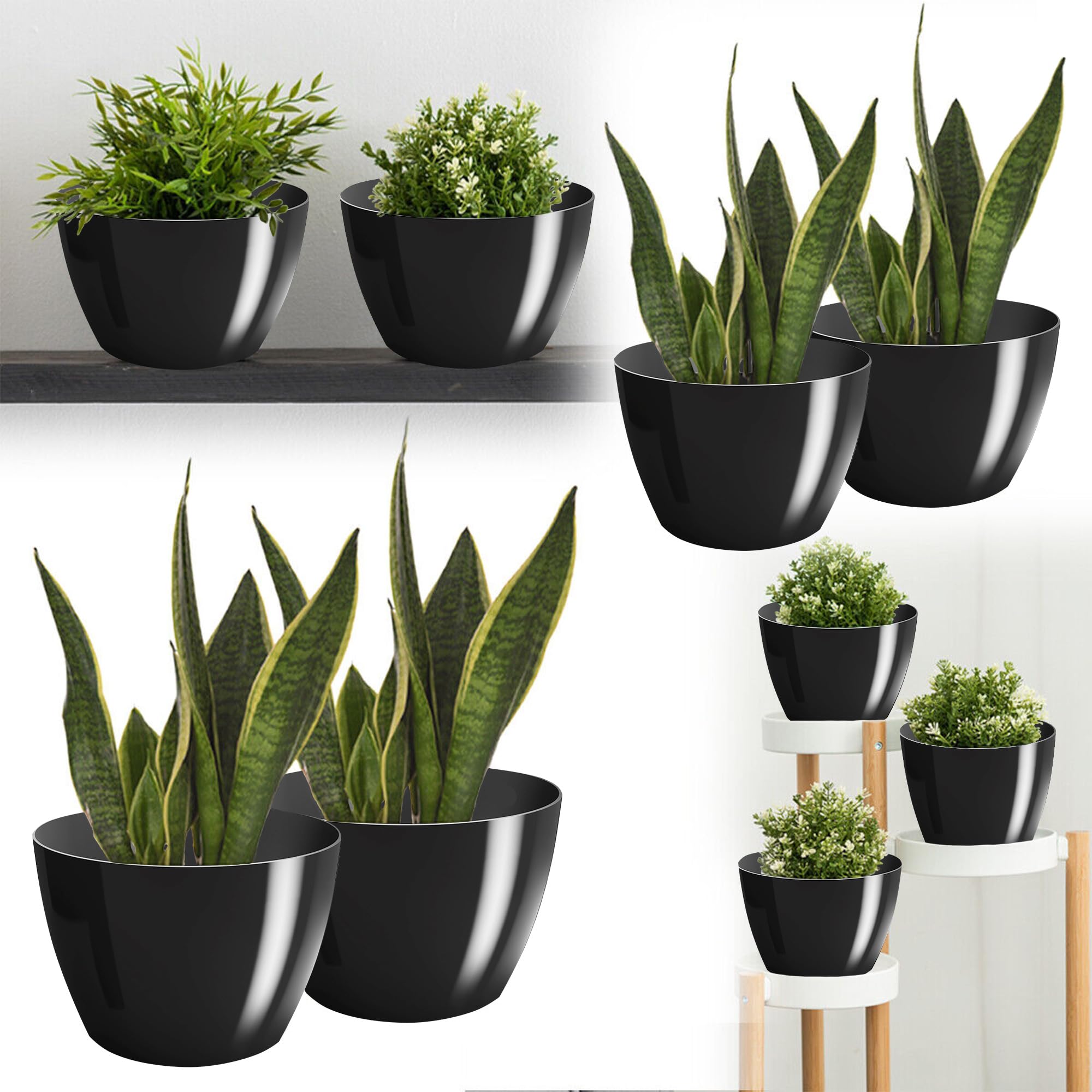 Macetas Brillantes Macetas Decorativas Hierbas Macetas Redondas de plástico duraderas y Ligeras para salón, Comedor, Cocina, terraza, balcón Juego de 2 Piezas (Antracita, diámetro 16 cm) — view 94
