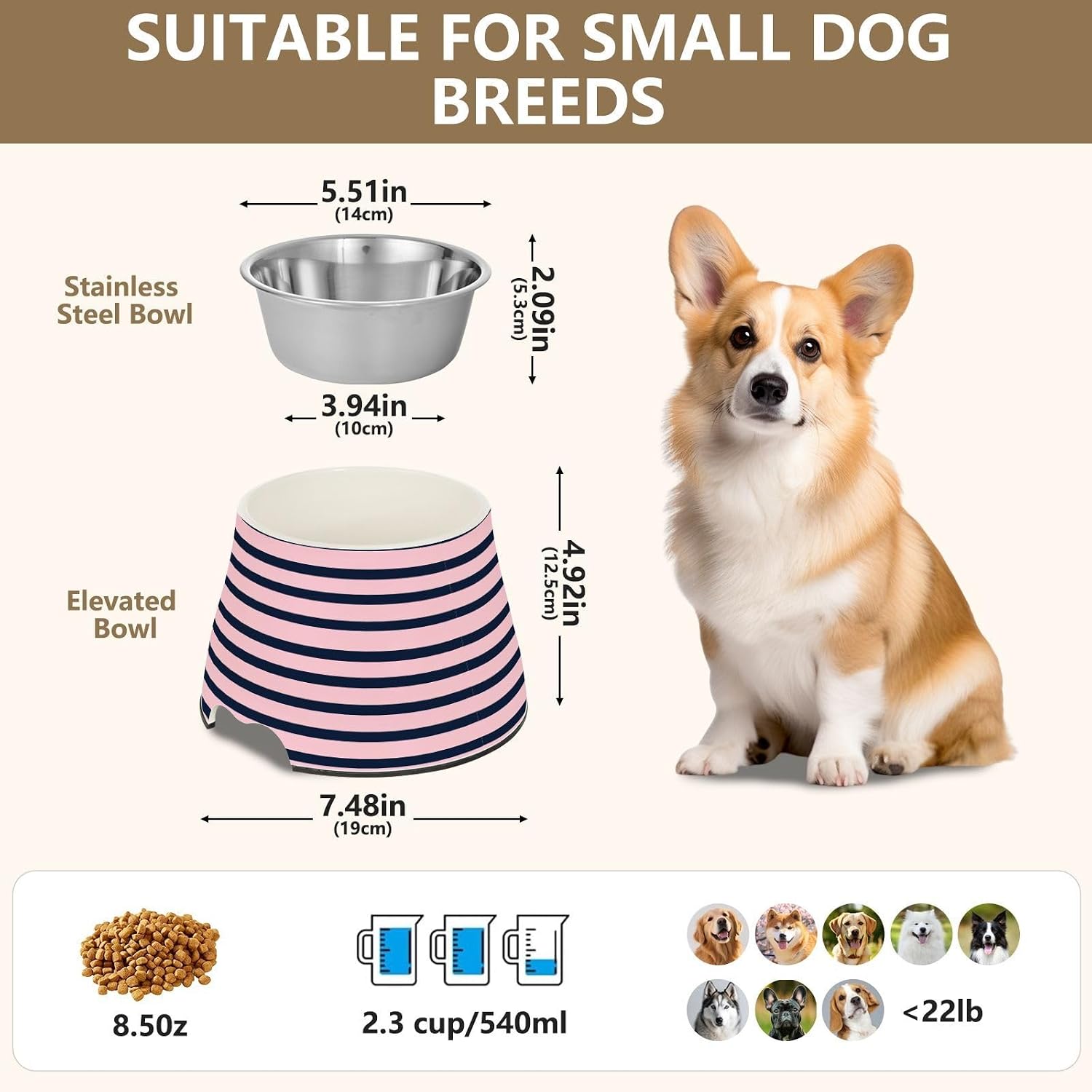 Black and Lavender Stripes Pets Food Bowl Enhanced Stainless Steel Cats Food Dish for Small Pet Slow Down Eating
