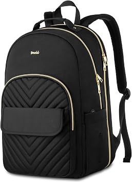 Womens Laptop Backpack,Stylish Work Business Backpack for Travel,Large Capacity Computer Backpack for 15.6 Inch,Back Pack School College Bookbag with USB Charging Port,Casual Daypack,Black