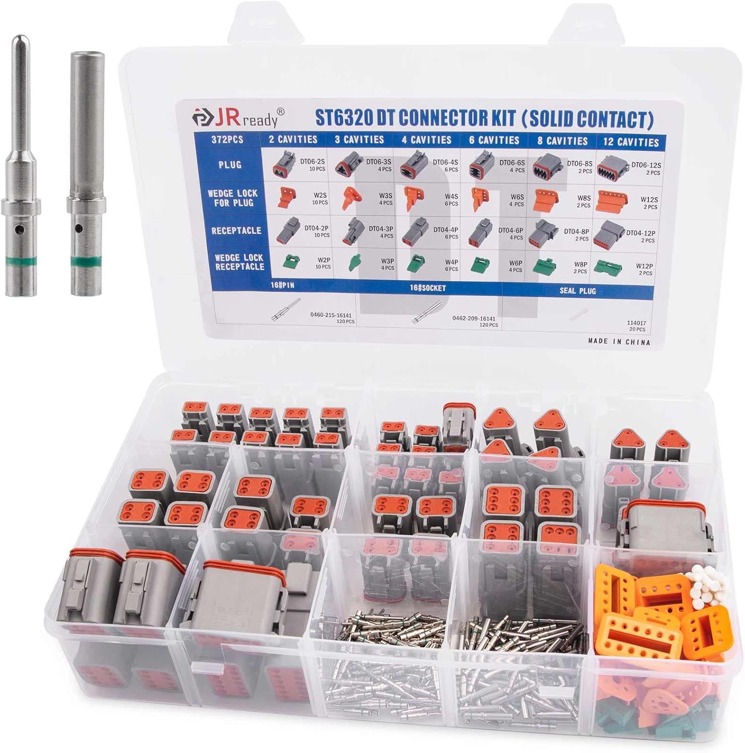 JRready ST6320 372PCS Deutsch Connector Kit - 2 3 4 6 8 12 Pin Grey DT Connector with Size 16 Solid Contacts(20-14AWG), IP67 Waterproof Connectors for Car, Truck, Marine