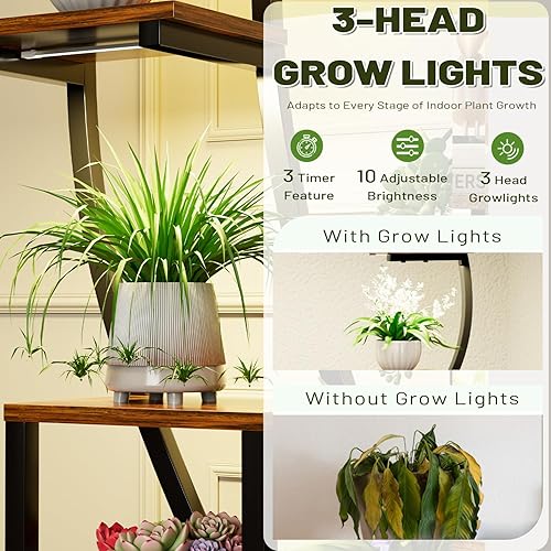 Miniatura 4 de Soporte para plantas de interior con luces de crecimiento, paquete de 2 estantes esquineros de 63 pulgadas de alto con gancho, organizador de