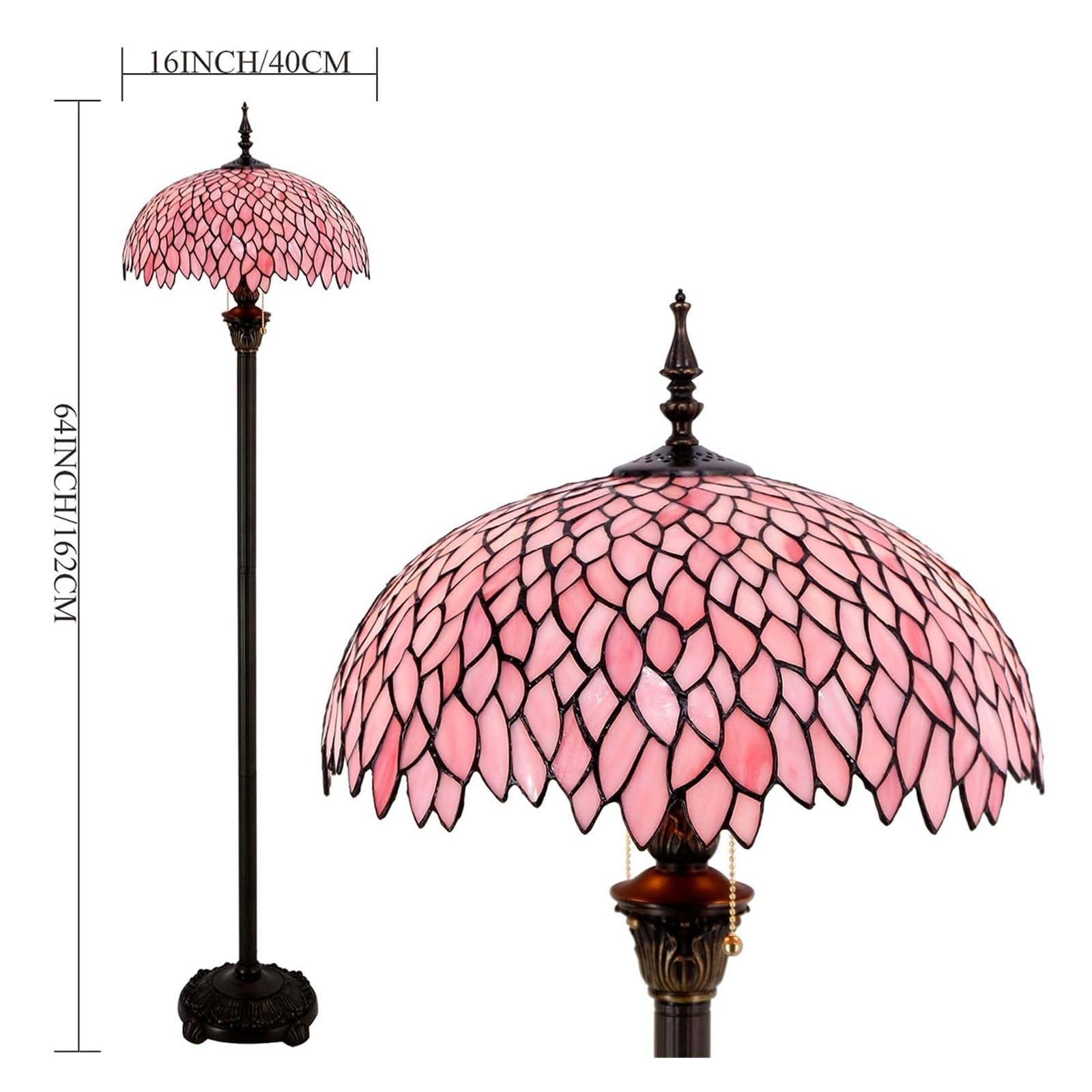 Lampa Podłogowa Tiffany Różowy Wisteria Witraż Stojąca Lampka Do Czytania 16X16X64 Cali Lampa Narożna Słup W Antycznym Stylu
