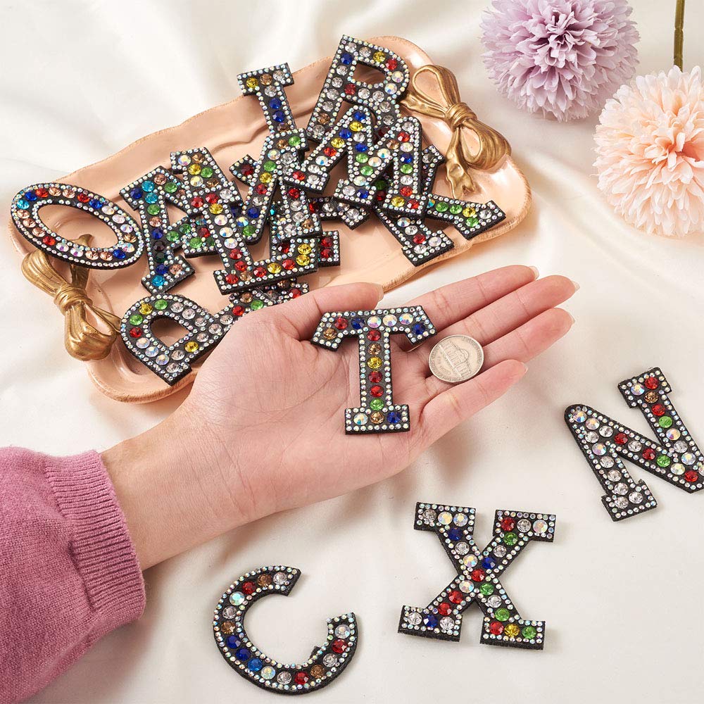 26pcs Colorful Alphabet Rhinestone Patches – Sew Or Iron On For DIY Clothing & Crafts