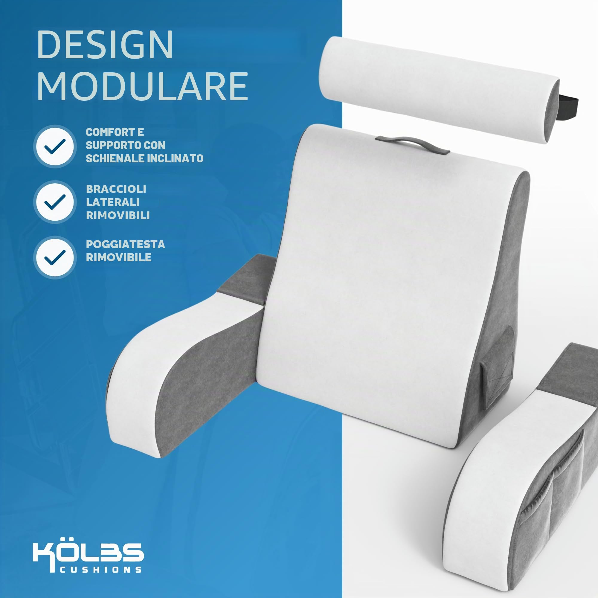 Kolbs - Cuscino da lettura, supporto completo per il comfort, in schiuma solida, cuscino per la schiena, per letto, seduti, TV, libri, videogiochi, per letto, schienale, letto, sedia con braccioli