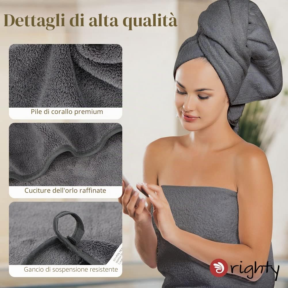 Orighty Set Asciugamani da Bagno (68 x 137 cm) Morbidi in Microfibra, Altamente Assorbenti per Sport, Yoga, SPA, Fitness - Grigio