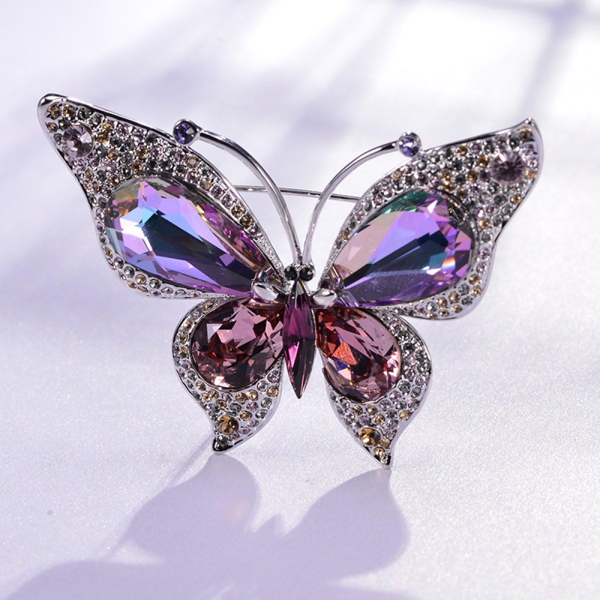 Ladies High-grade Pins With Swarovski Crystal Butterfly Brooch Women Coat Brooch,Mauve-OneSize