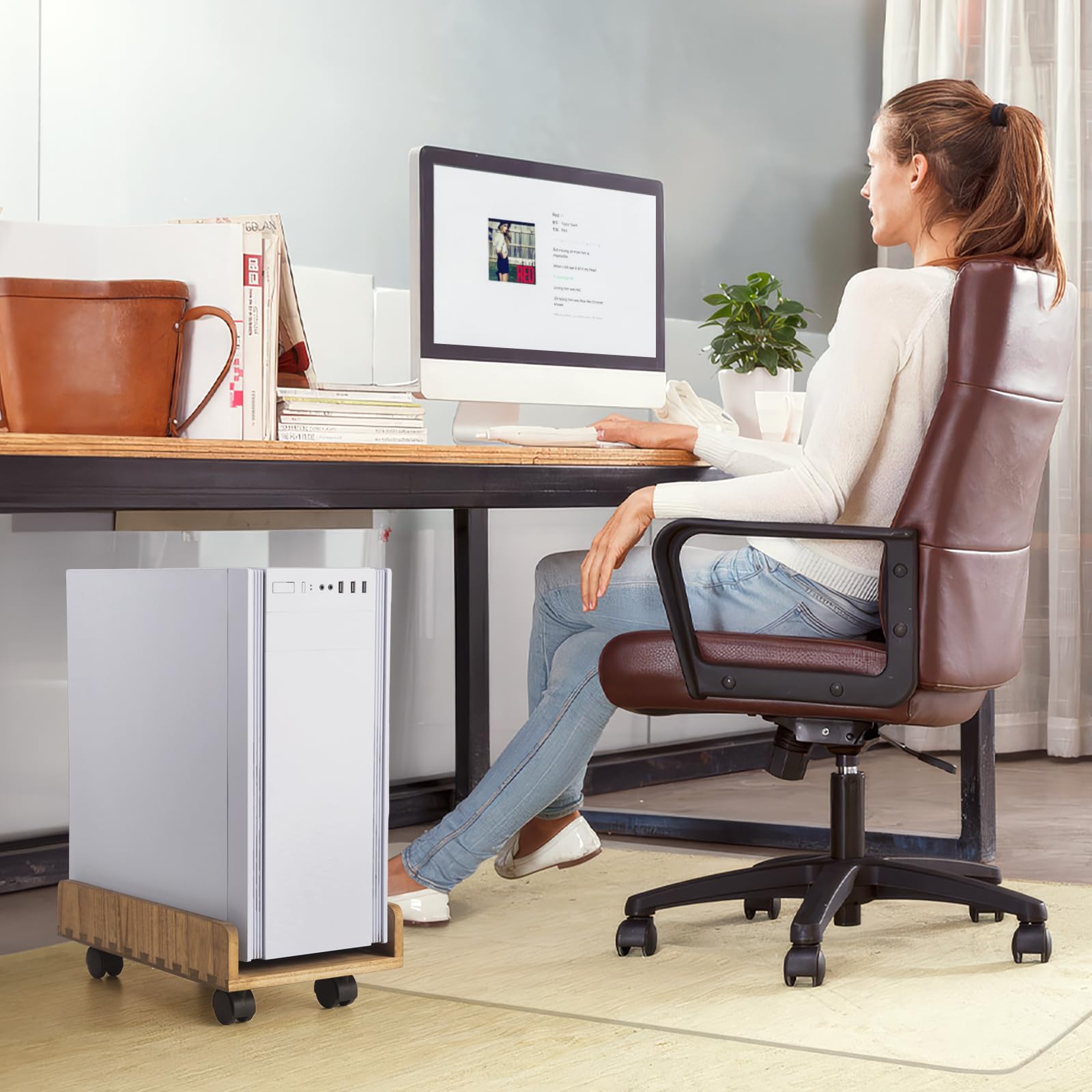 KIRIGEN Support CPU en Bois, détachable, avec roulettes pivotantes, Stable et Durable, adapté aux châssis ATX, PC de Jeu, Facile à Assembler, Support pour PC