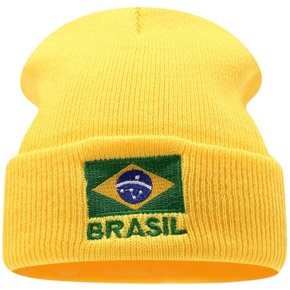 Czapka beanie dla mężczyzn i kobiet, flaga brazylijska haftowana dzianinowa czapka beanie czapka outdoorowa sport trend hip-hop czapka Y2k moda jazda zima ciepłe czapki pulower