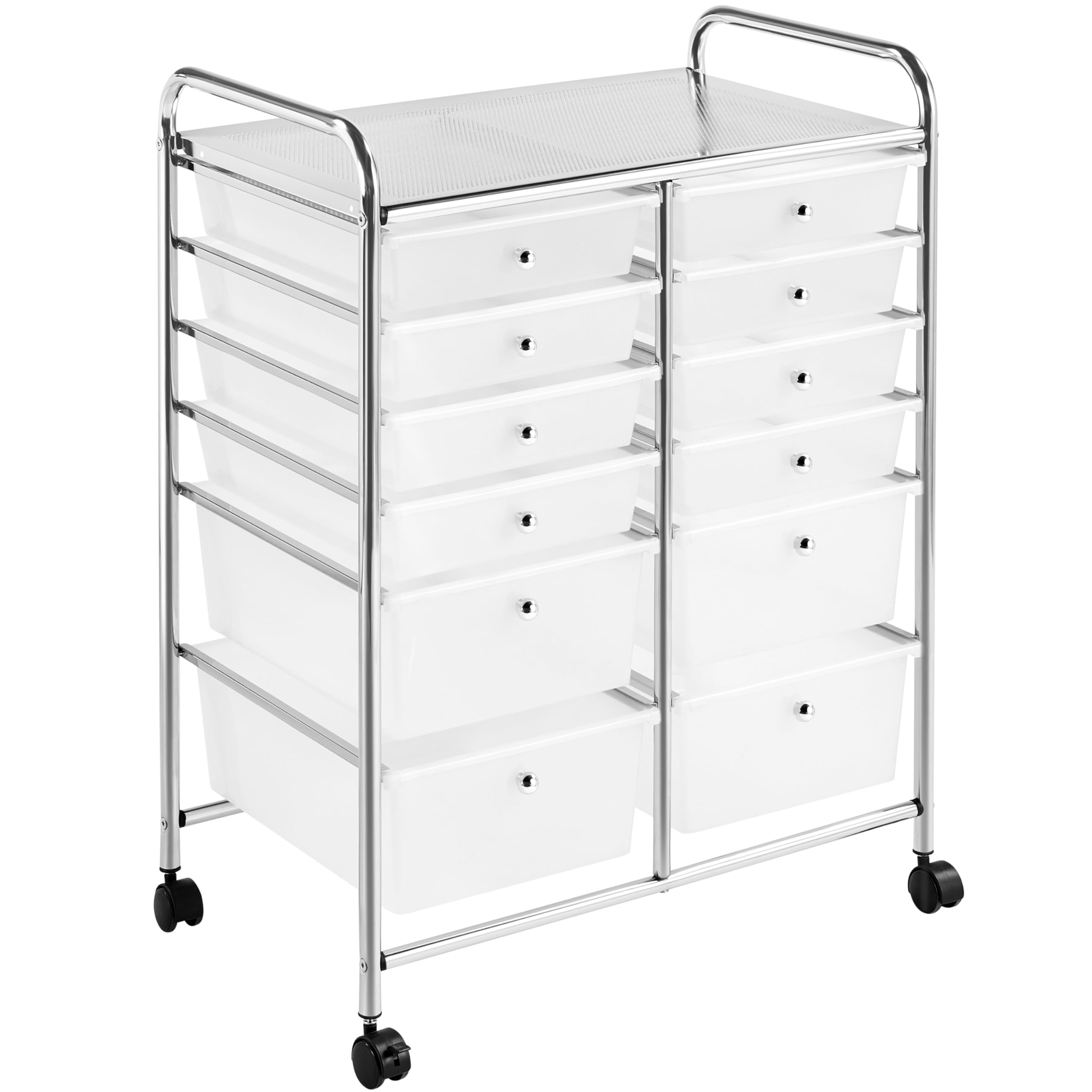 Carrello Portaoggetti Stoccaggio con 12 Cassetti Cassettiera Rimovibili in Plastica con Ruote per Ufficio Cucina Dispensa Soggiorno Bagno (Bianco)