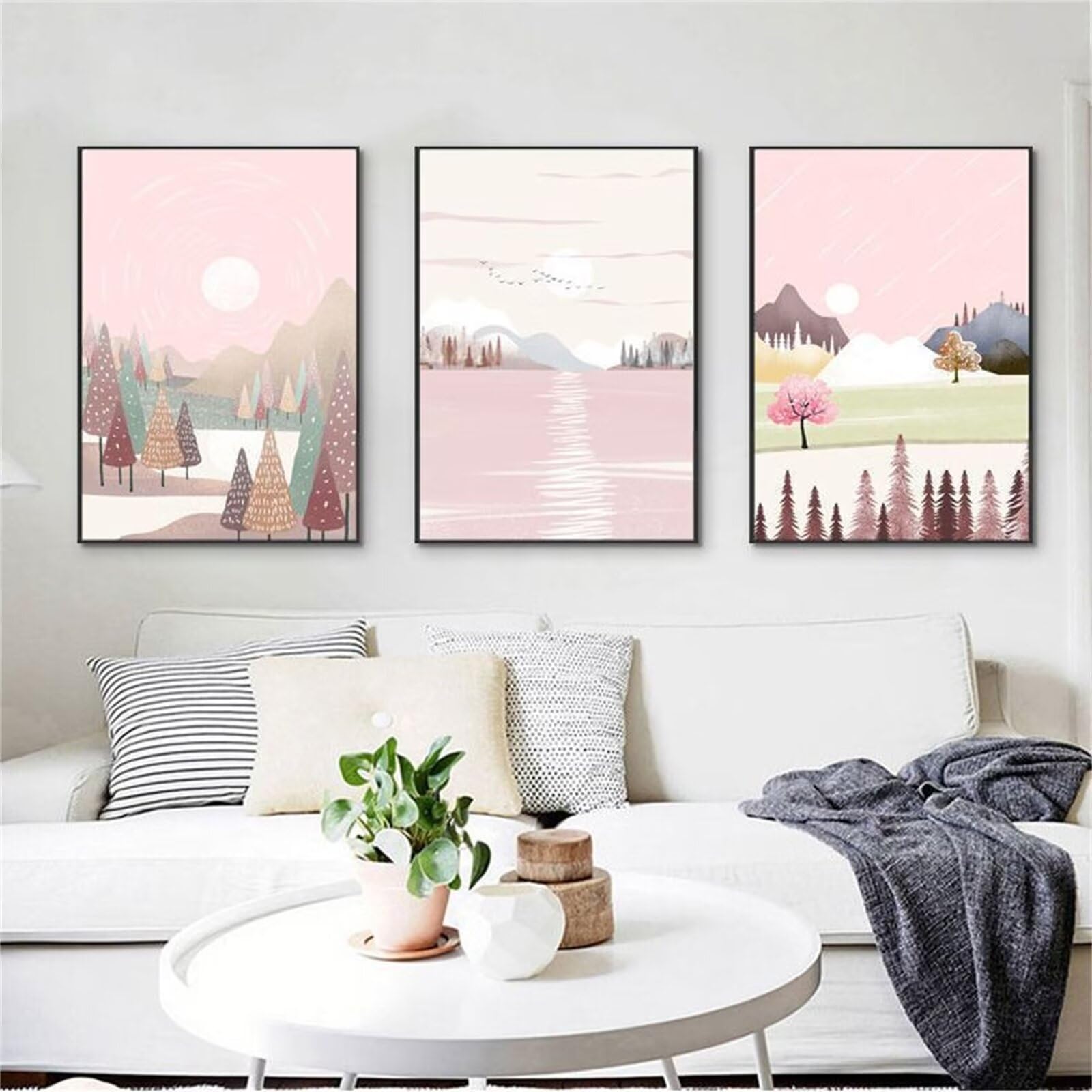 Broderie Diamant Rose Kit 5D Paysage 3 Pièces pour Décoration Murale Salon