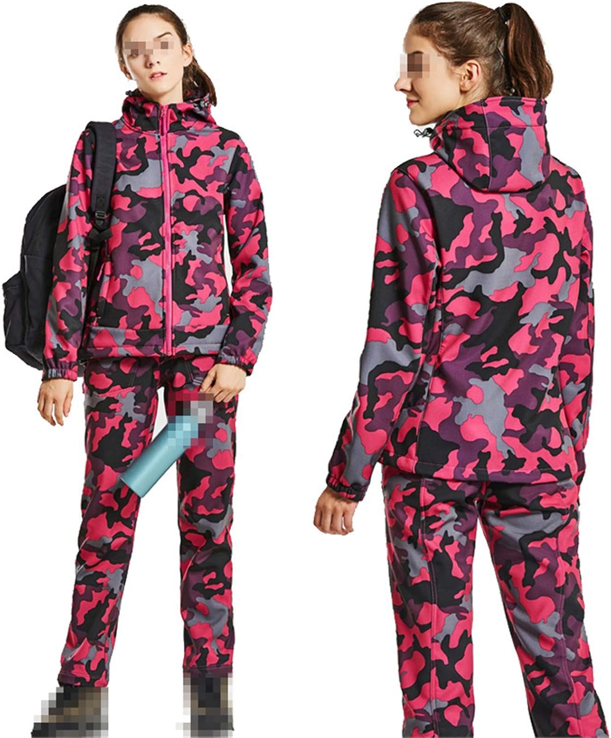 Men's Women's Winter Outdoor Sports Sets Trekking Hiking Camouflage Tactical Jacket and Pants Windproof Thermal Women Gray S