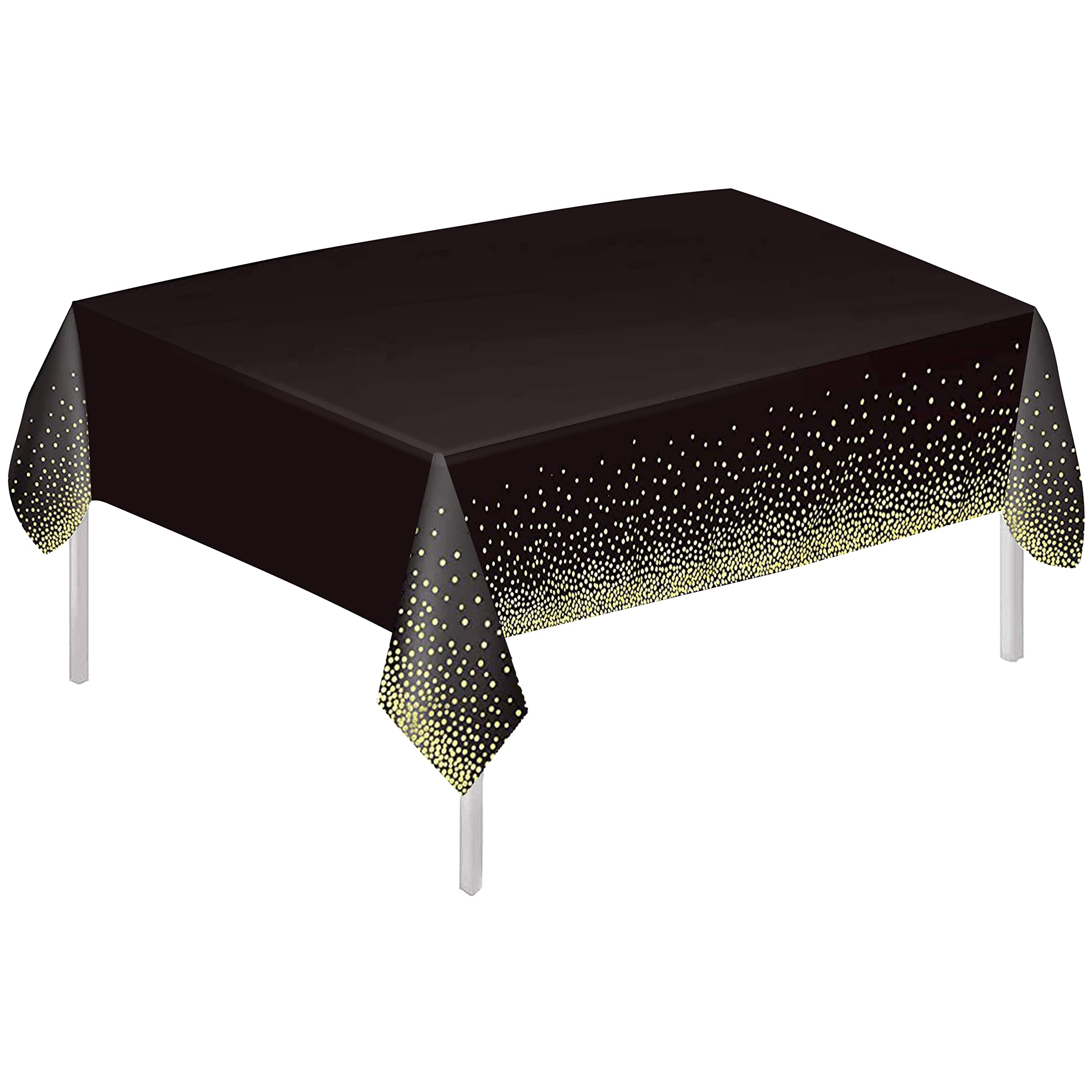 MARKQ Plastic Dot Tablecloth for Rectangle Table | 54" x 72" Disposable Table Cover for Bridal Shower Wedding Birthday Party Decorations (Black and Gold)
