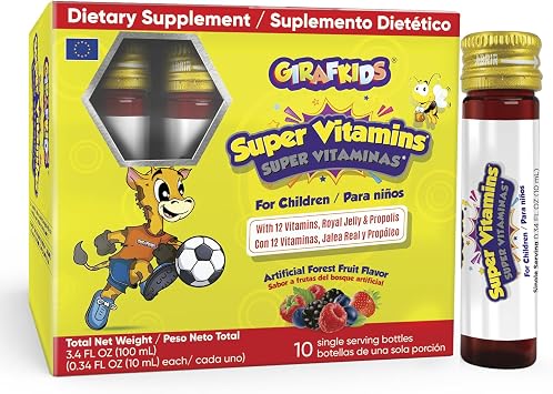 GirafKids Super Vitamins for Kids with Royal Jelly and Propolis, 10 multivitamin servings - Wellness Formula Vitamin C, B Complex, D3, E & Folic Acid - Daily Immune Support for Children Ages 4+