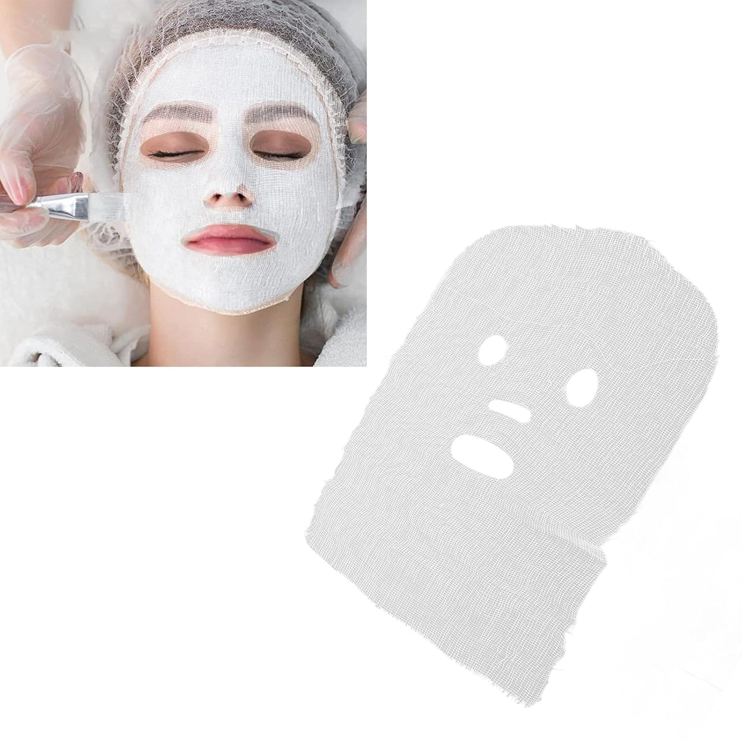 Face Gauze for Sheet Mask Cover 100 Sheets Disposable Cotton Beauty Gauze Pre Cut Breathable Highly Absorbent Gauze Mask