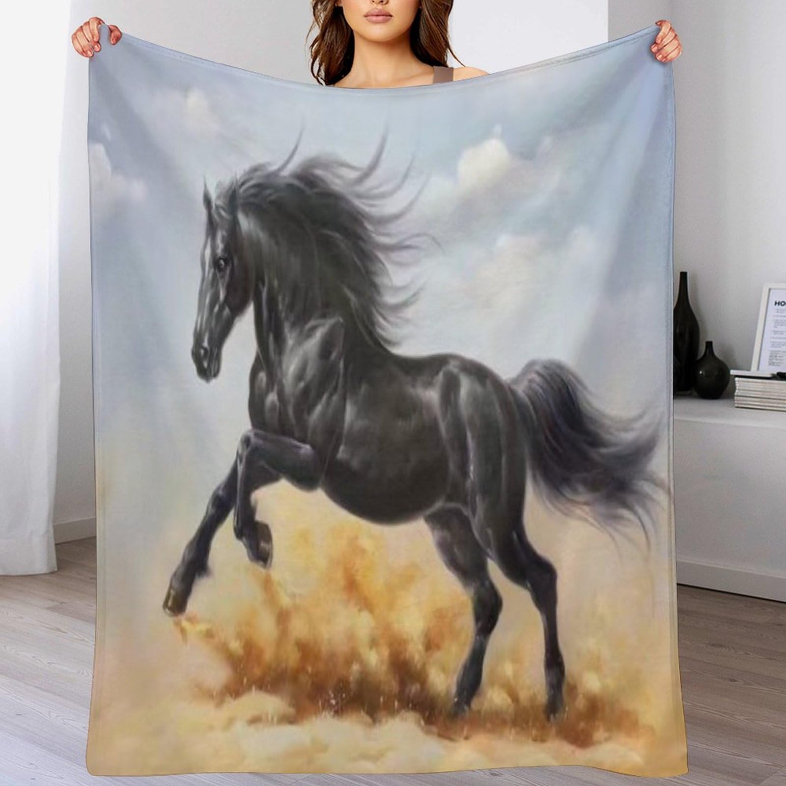 Plaid polaire cheval jete de canape flannel doux couverture chaude lit