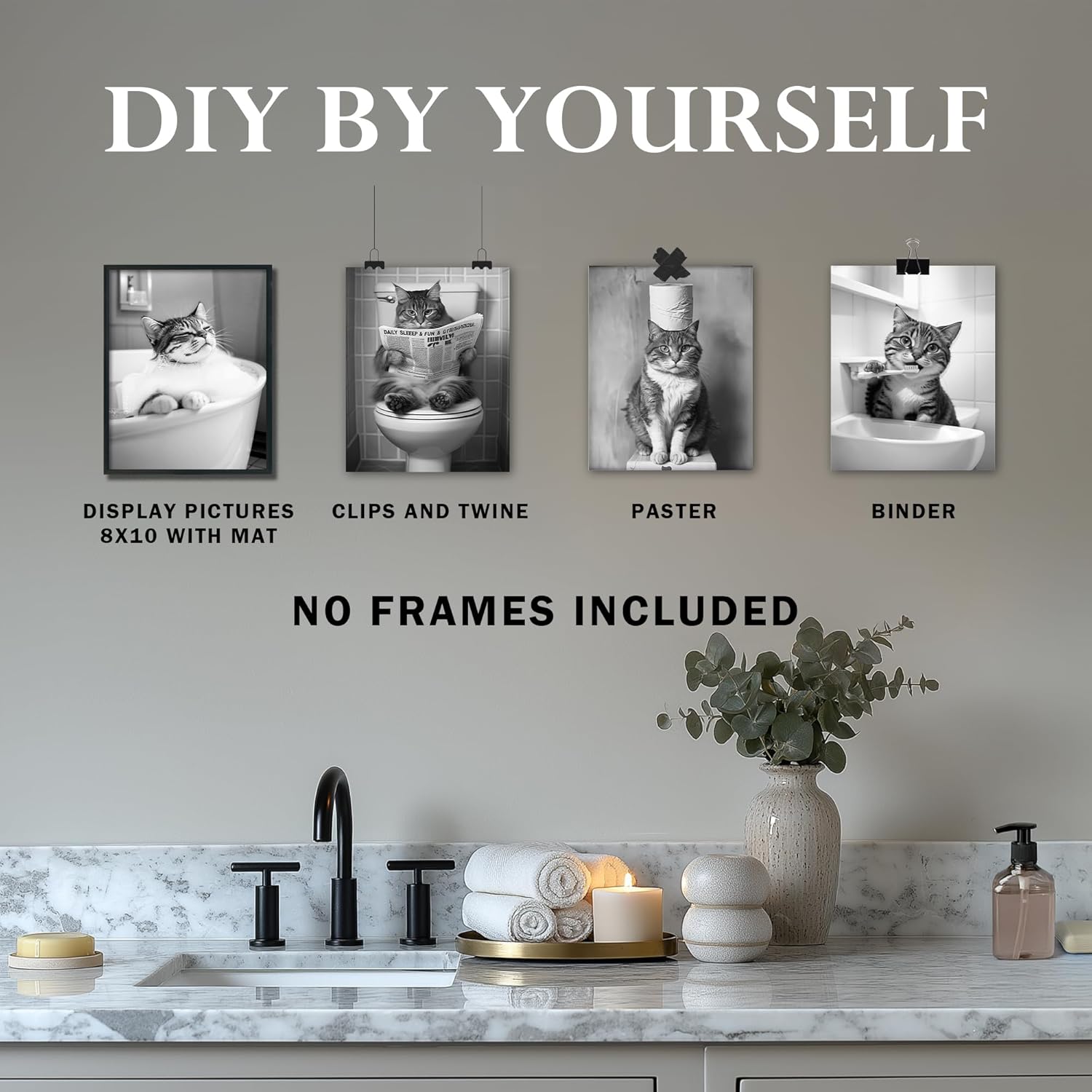 DEQSX Funny Bathing Newspaper Toothbrush Cat Bathroom Wall Art Prints Set of 4, Cat Lover Christmas Gifts, Vintage Cute Kitten Posters Pictures Wall Decor for Bathroom Washroom Restroom, 8x10 Unframed - Image 7