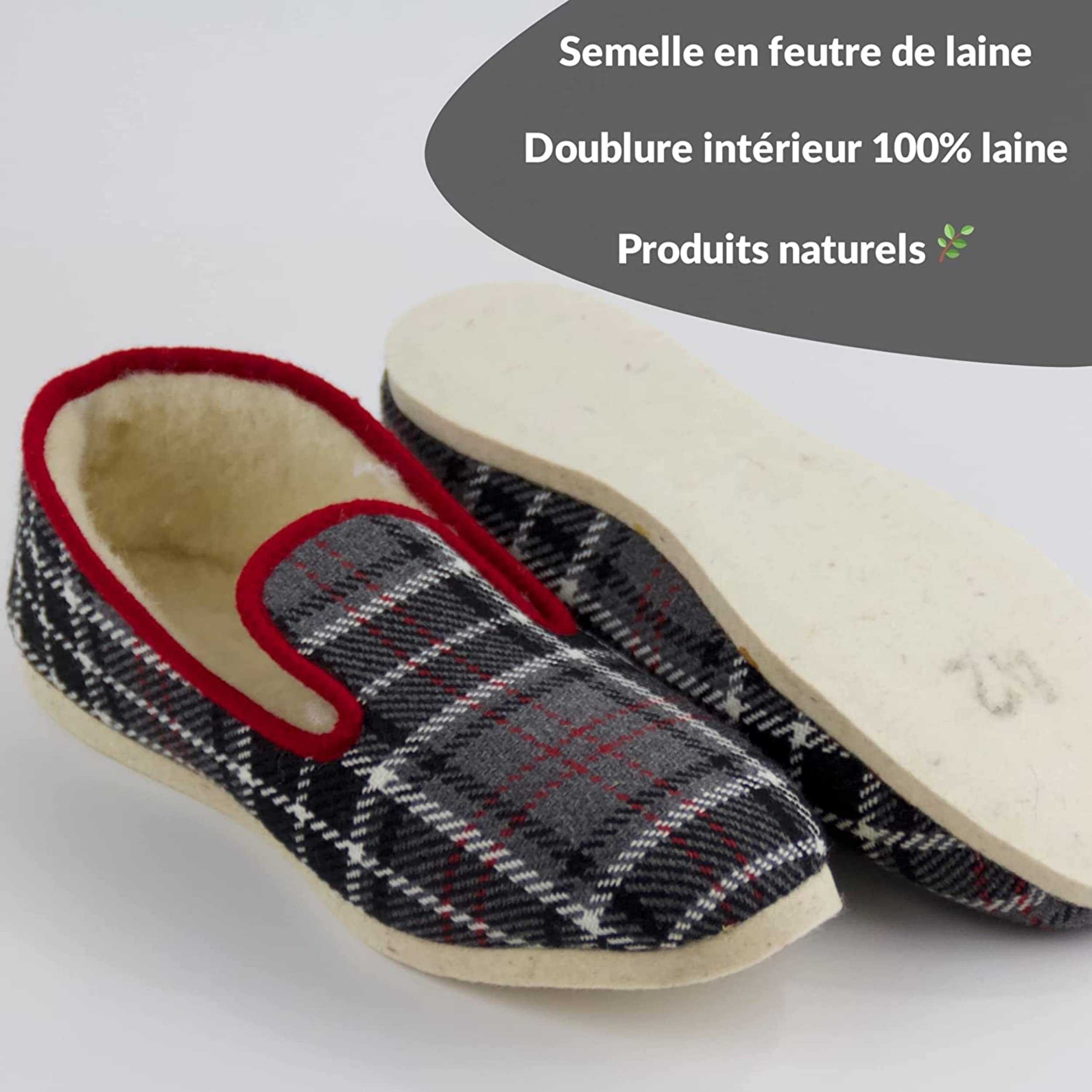 La Pantoufle du Berry – Charentaises escoceses para hombre Made in France – Talla 39-53 – Zapatillas cómodas y cálidas de invierno – Interior forro relleno 100% lana natural