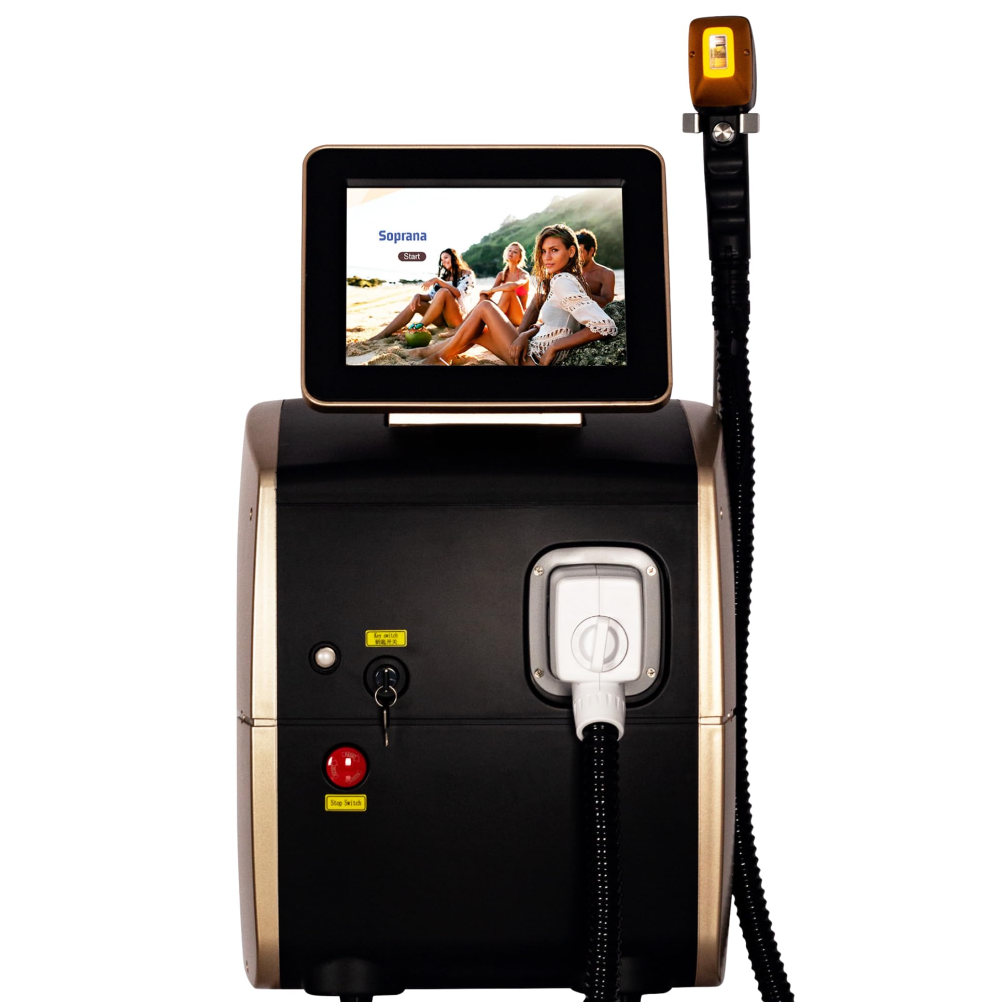 Appareil d'épilation laser diode 808 nm, indolore et par cryolipolyse, 3 longueurs d'onde (755 nm, 808 nm et 1064 nm), écran tactile HD, équipement professionnel, garantie 1 an.