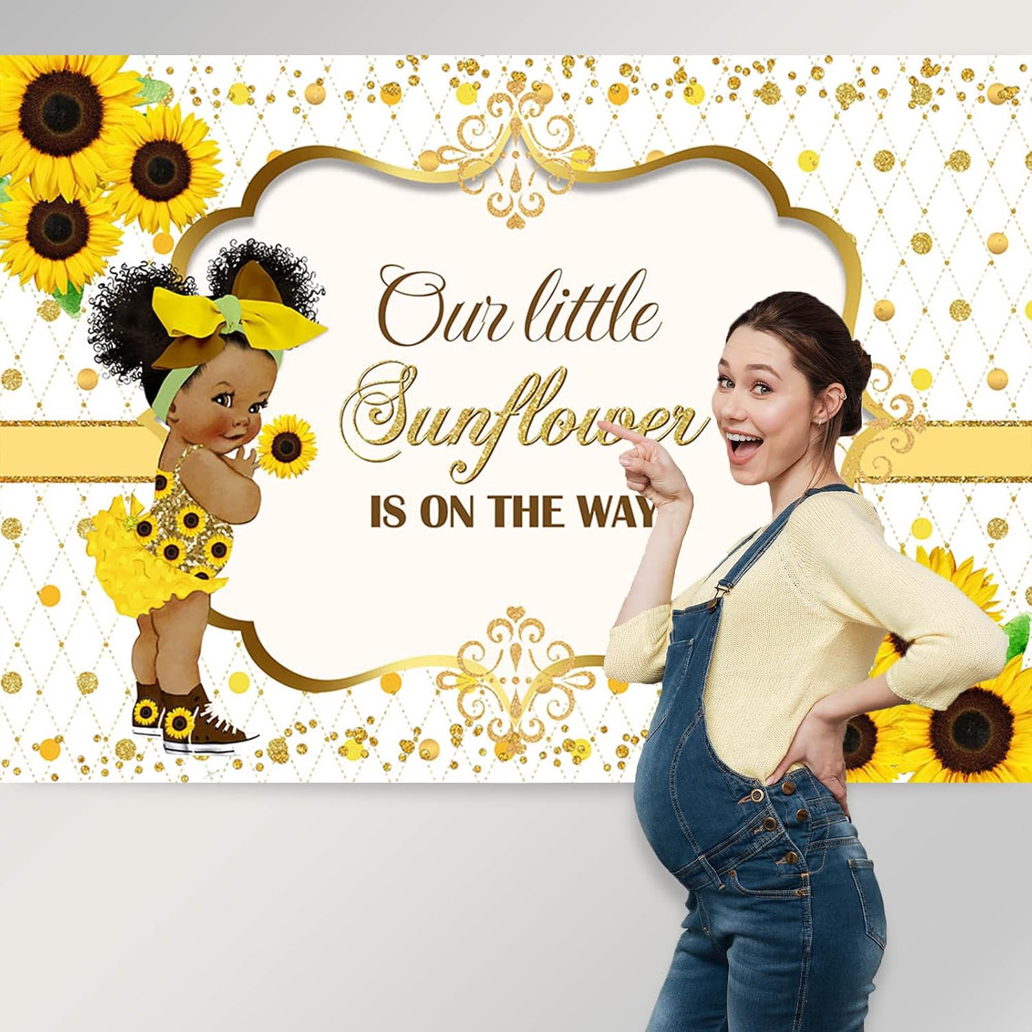 Avezano Sunflower Baby Shower Backdrop Baby Girl Baby Shower Party Decoration Our Little Sunflower is on The Way Photo Background (7x5ft)