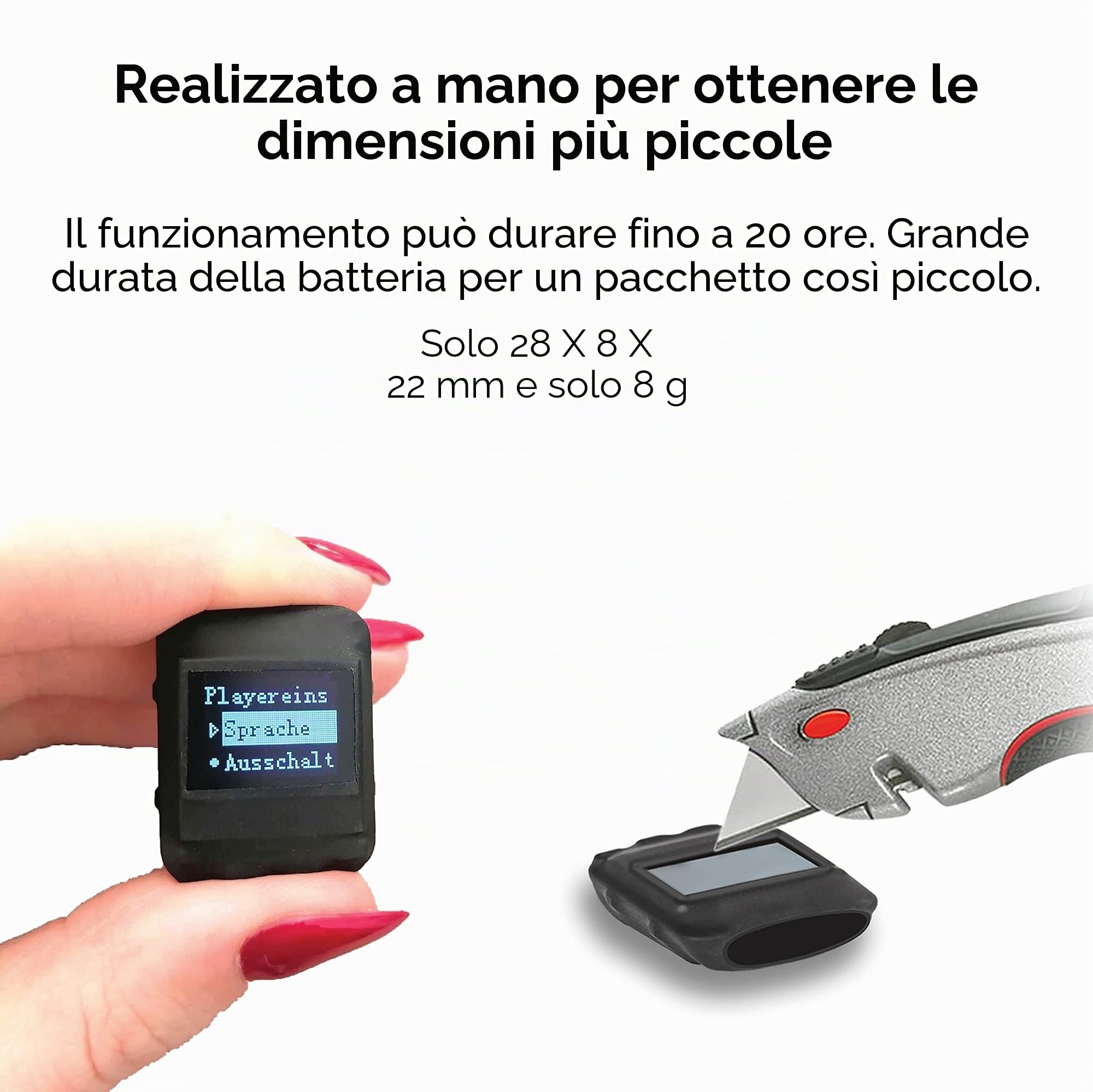 Registratore Vocale con Attivazione Vocale - Suono HQ 1536 Kbps | Piccole dimensioni e 24 ore batteria | 570 ore Modulo Configurabile 8GB | Involucro di gomma