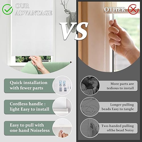 Miniatura 4 de Bliwans Persianas enrollables, sin cordón, cortinas opacas, accesorio de ventana, persianas de puerta para el hogar, oficina, cocina, 23 pulgadas de