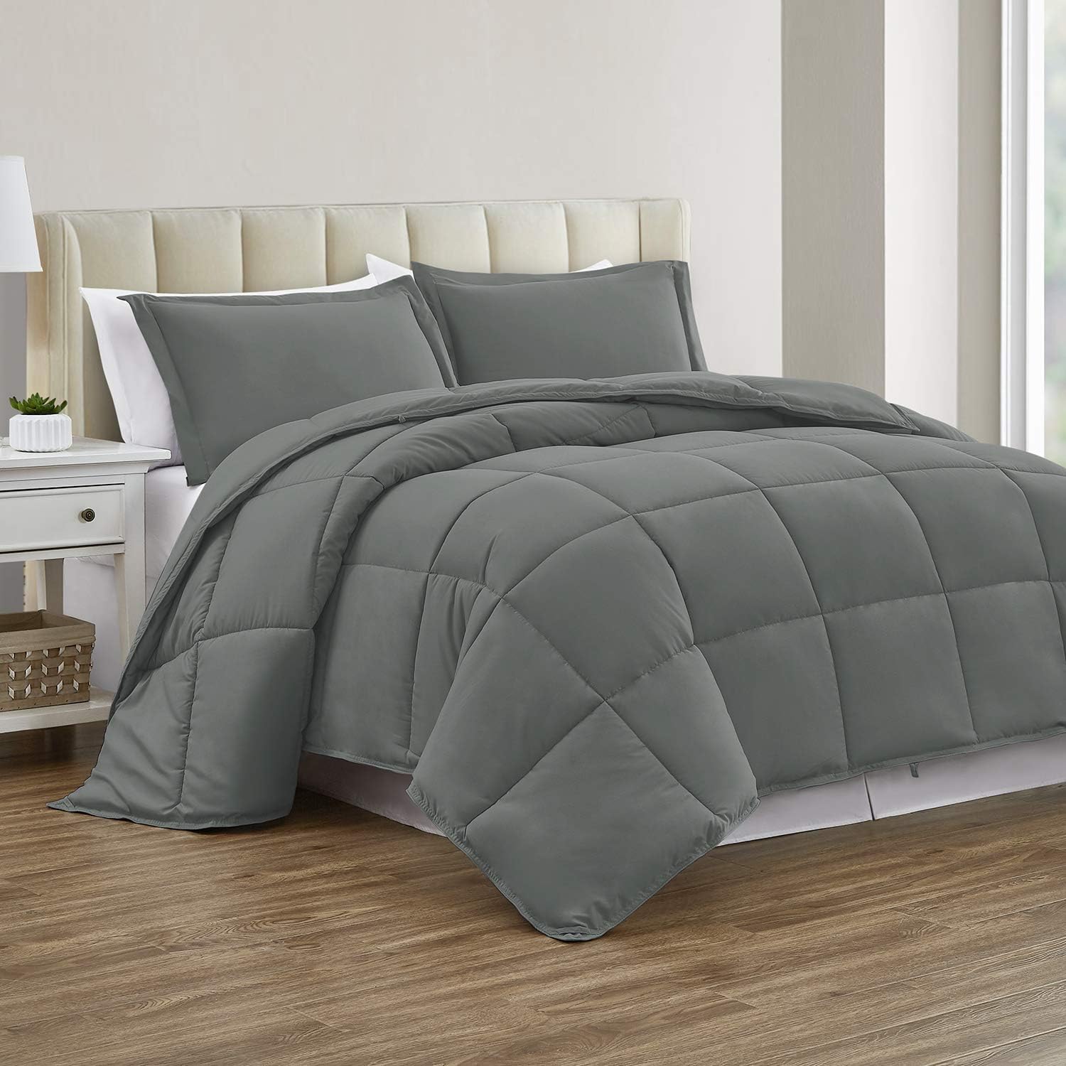 Sharry HOME LINEN Down Alternative Twin Comforter Set - Duvet Insert with Tabs -All Season-Ultra Soft(Charcoal Grey, Twin/Twinxl)