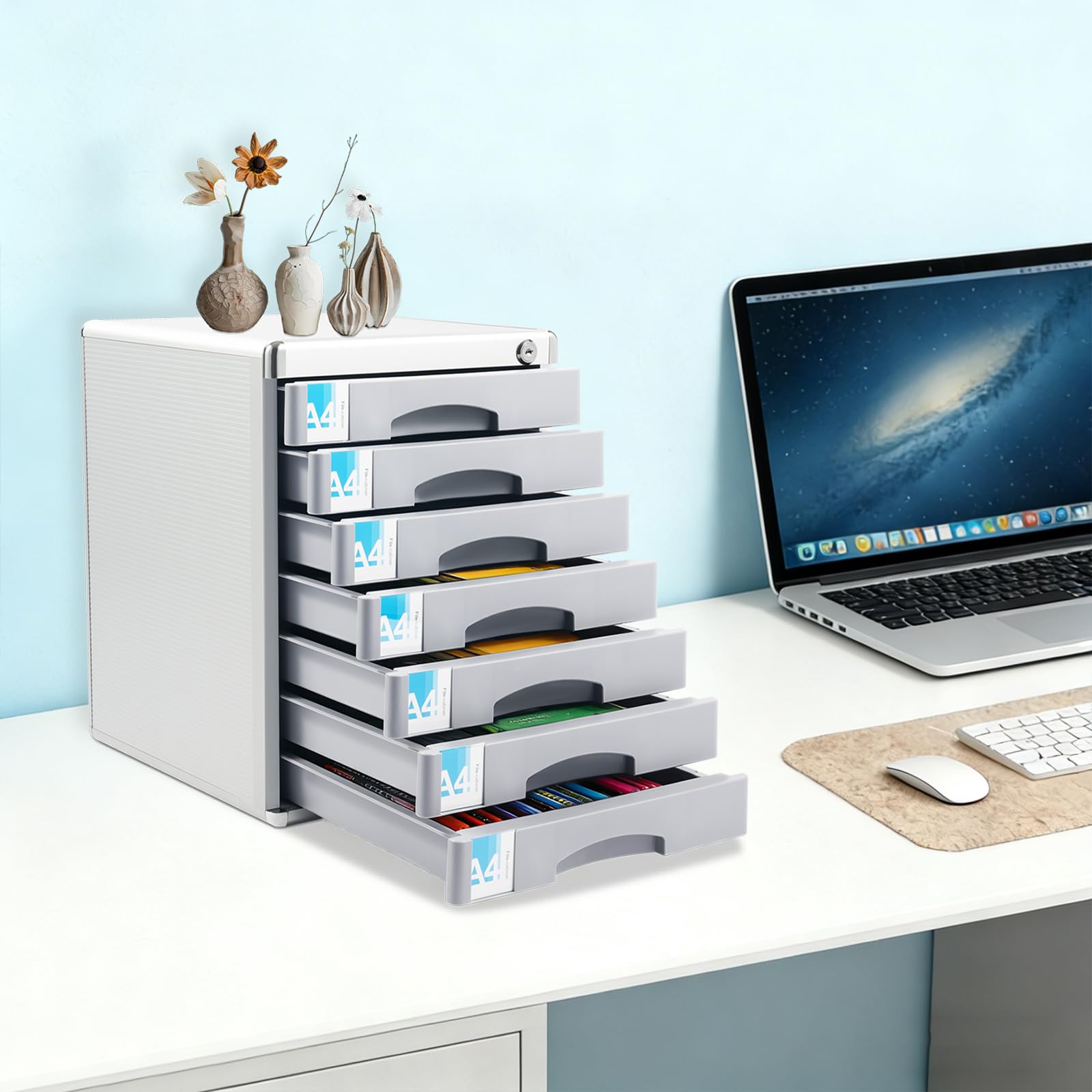 Organizer per cassetti, con 7 cassetti, per ufficio, 30 x 36 x 40,5 cm