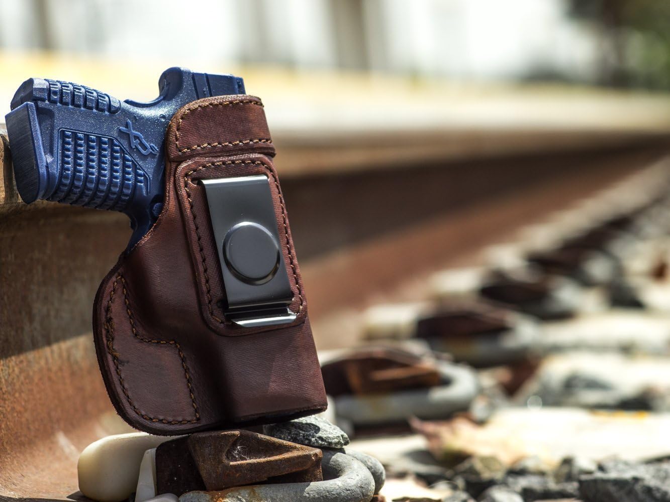 OUTBAGS USA LS2XDS33X (Brown-Right) Full Grain Heavy Leather IWB Conceal Carry Gun Holster for Springfield Armory XDs with Crimson Trace Laser 3.3" 9mm & .45ACP. Handcrafted in USA.