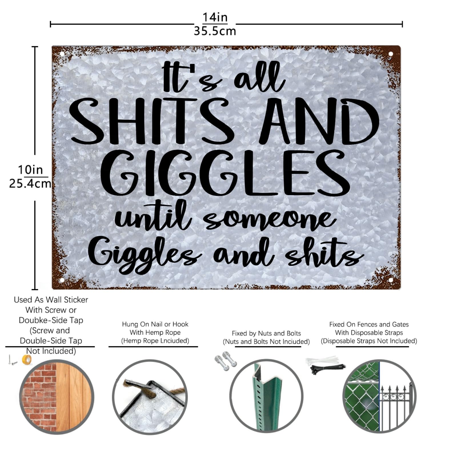 Targa In Metallo SKYC Con Scritta Umoristica 'It's All Shits And Giggles...' - Vintage 20x30 Cm - Decorazione Da Parete Per Bagno O Lavanderia - 3