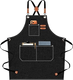 Chef Aprons for Men Women with Oversized Pockets, 16-Ounce Cotton Canvas Cross Back Heavy Duty Work Apron (Black)