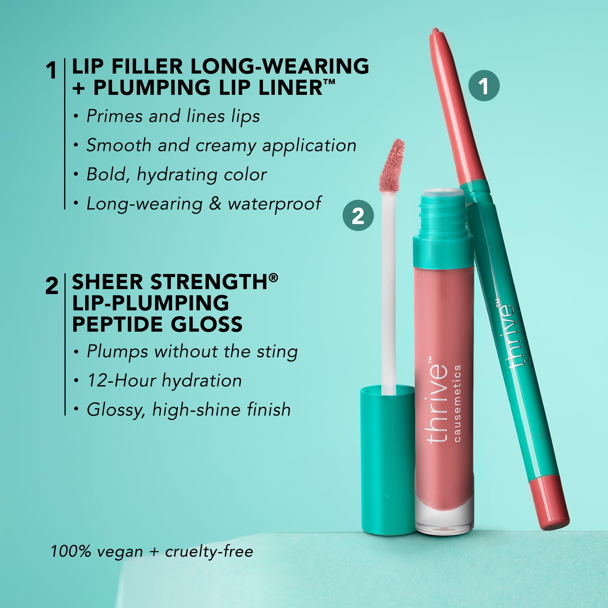 Thrive Causemetics Lip Gloss & Liner Bundle with Makeup Bag, Jo Pink Mauve