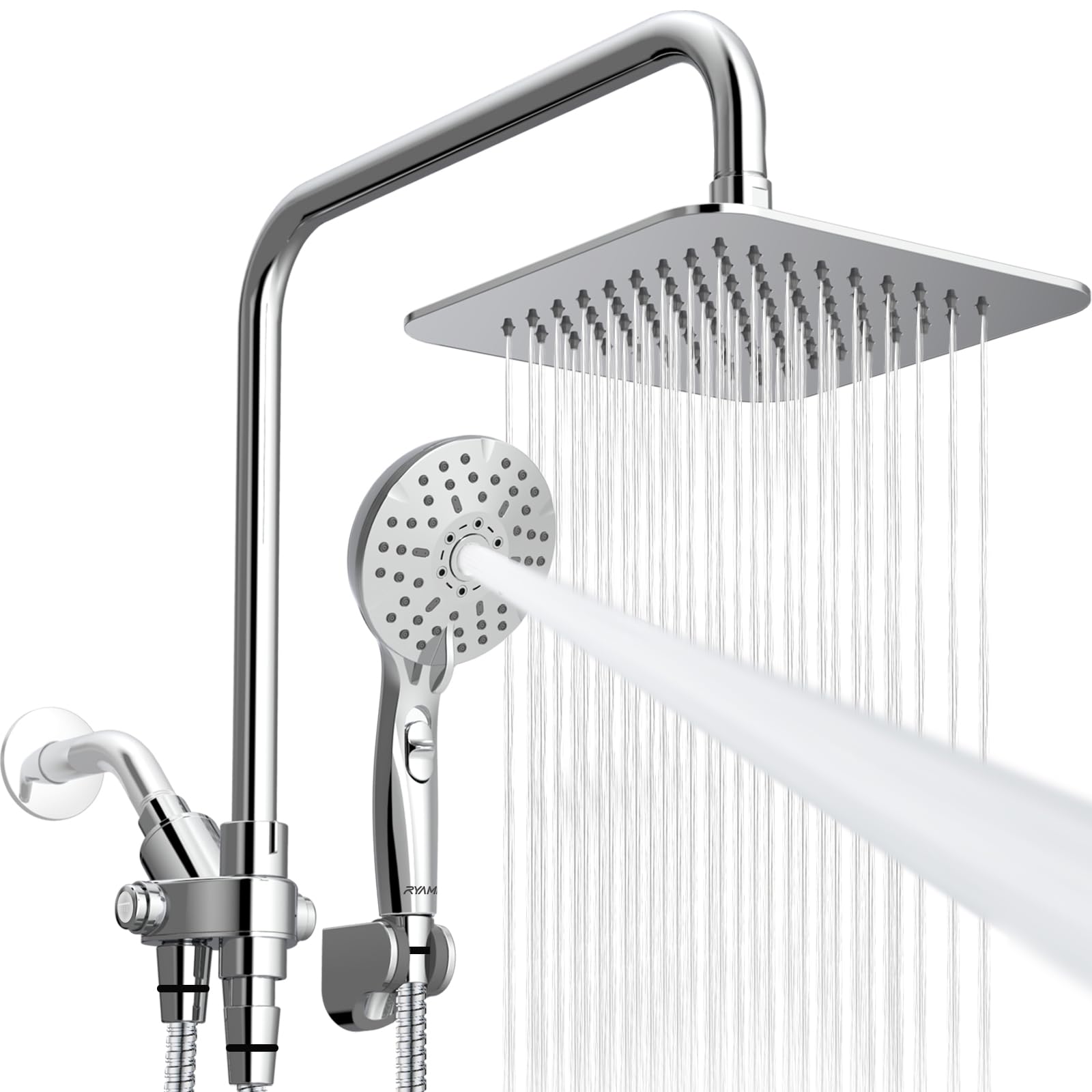 Ryamen Dual Shower Head Combo, 8'' High Pressure Rain Shower Head