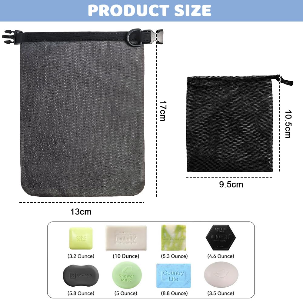 2 Pièces Sacs à Savon de Voyage, Sac à Savon Imperméable avec 2 Sacs à Mousse et 2 Mousquetons, 17 * 13 cm Pochette Savon Solide Etanche pour Camping, Voyage, Extérieur, Gym