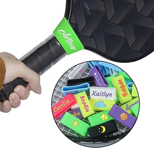 Miniatura 7 de 2 bandas de identificación personalizadas para pickleball pala, bandas de agarre de silicona para asegurar la cinta de agarre de pickleball,