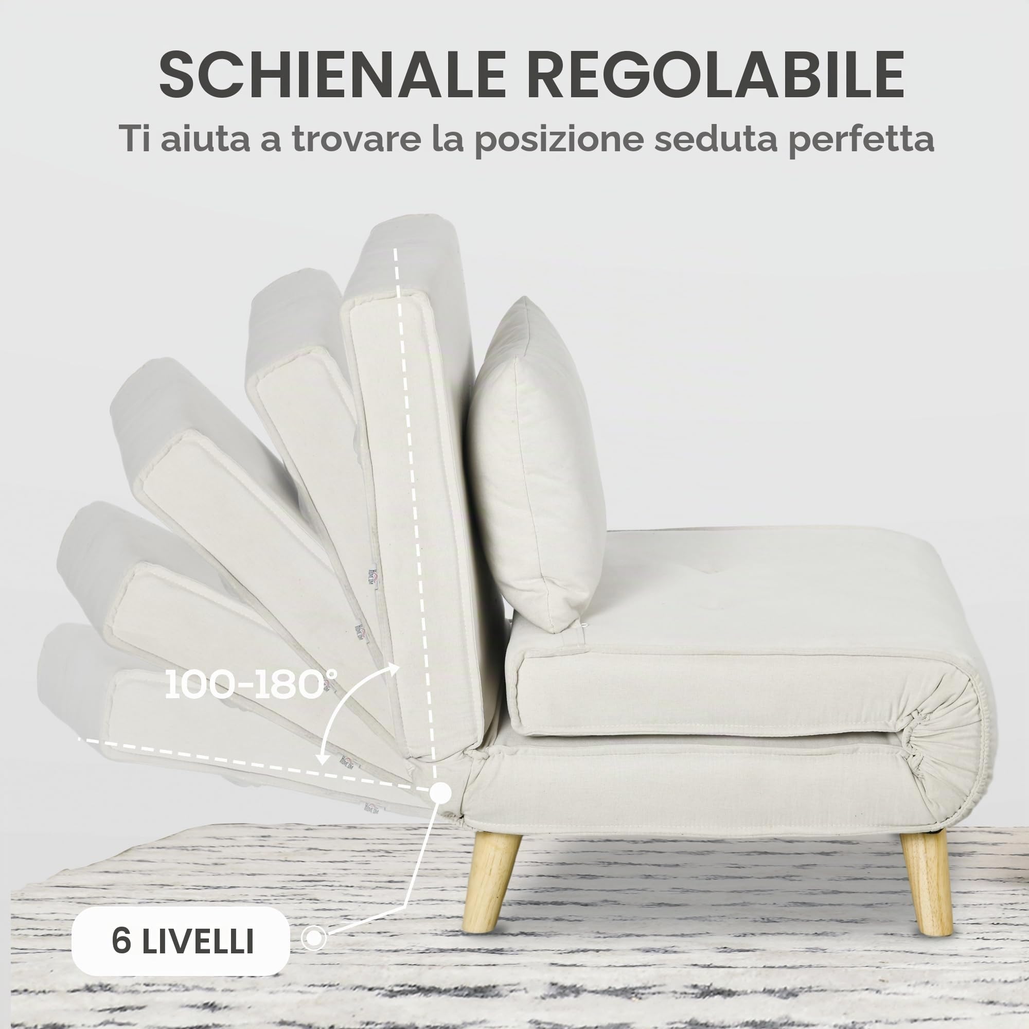HOMCOM Poltrona Letto Singolo 2 in 1 Schienale Cuscino 72x78x79cm Beige