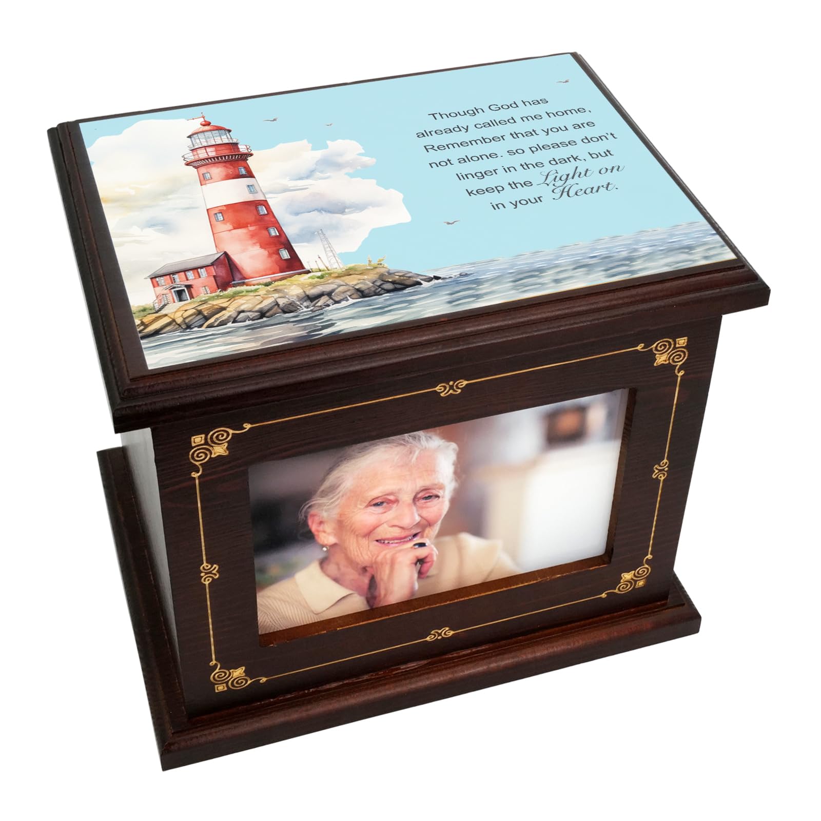 Up to 270 lbs Large Wooden Cremation Urns for Adult Male Female Ashes, Funeral Memorial Urns for Human Ashes, Decorative Burial Urns Box and Casket for Men Women Ashes (Lighthouse)