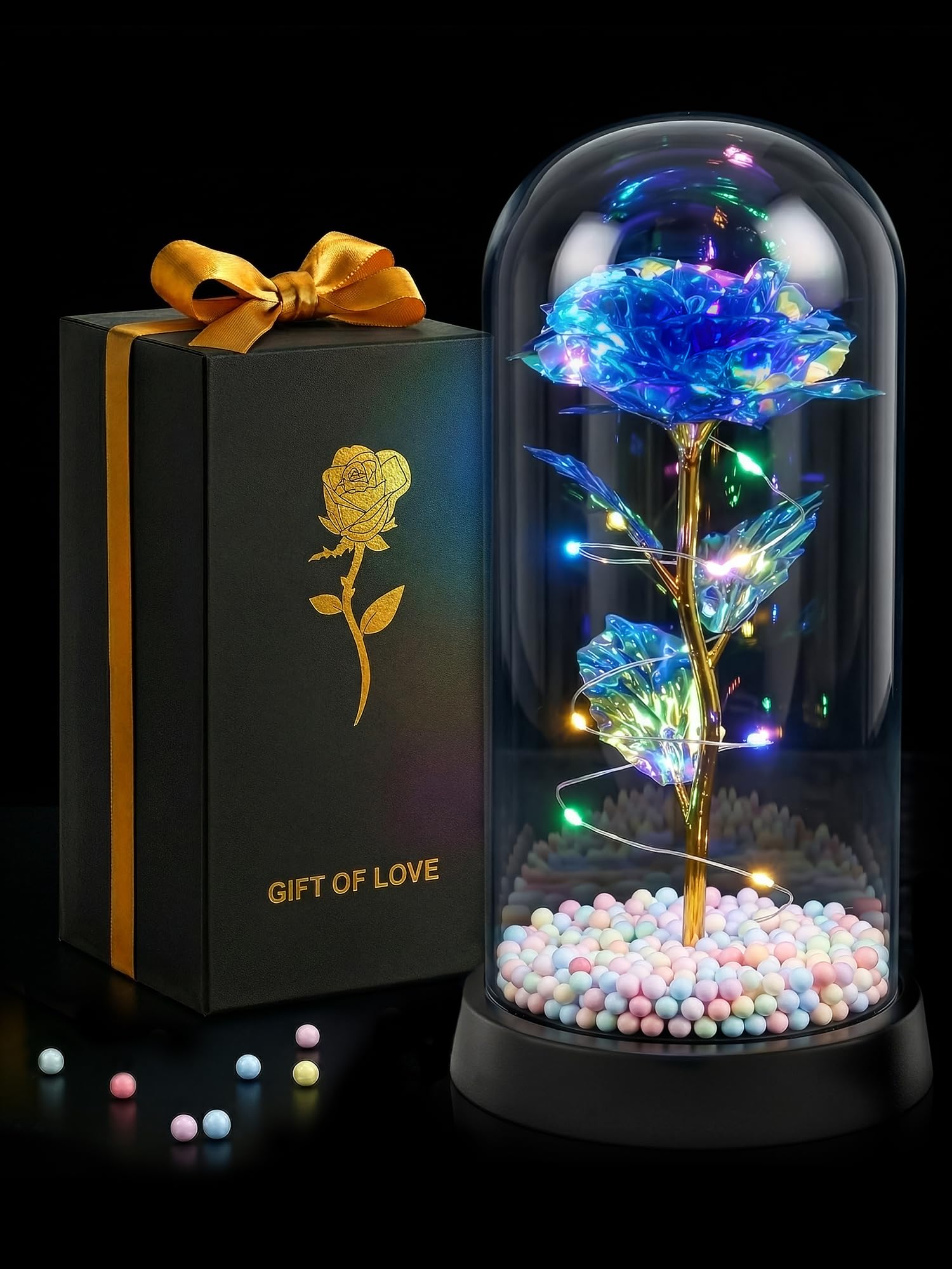 Rose dans un dôme en verre bleu clair idée cadeau pour anniversaire