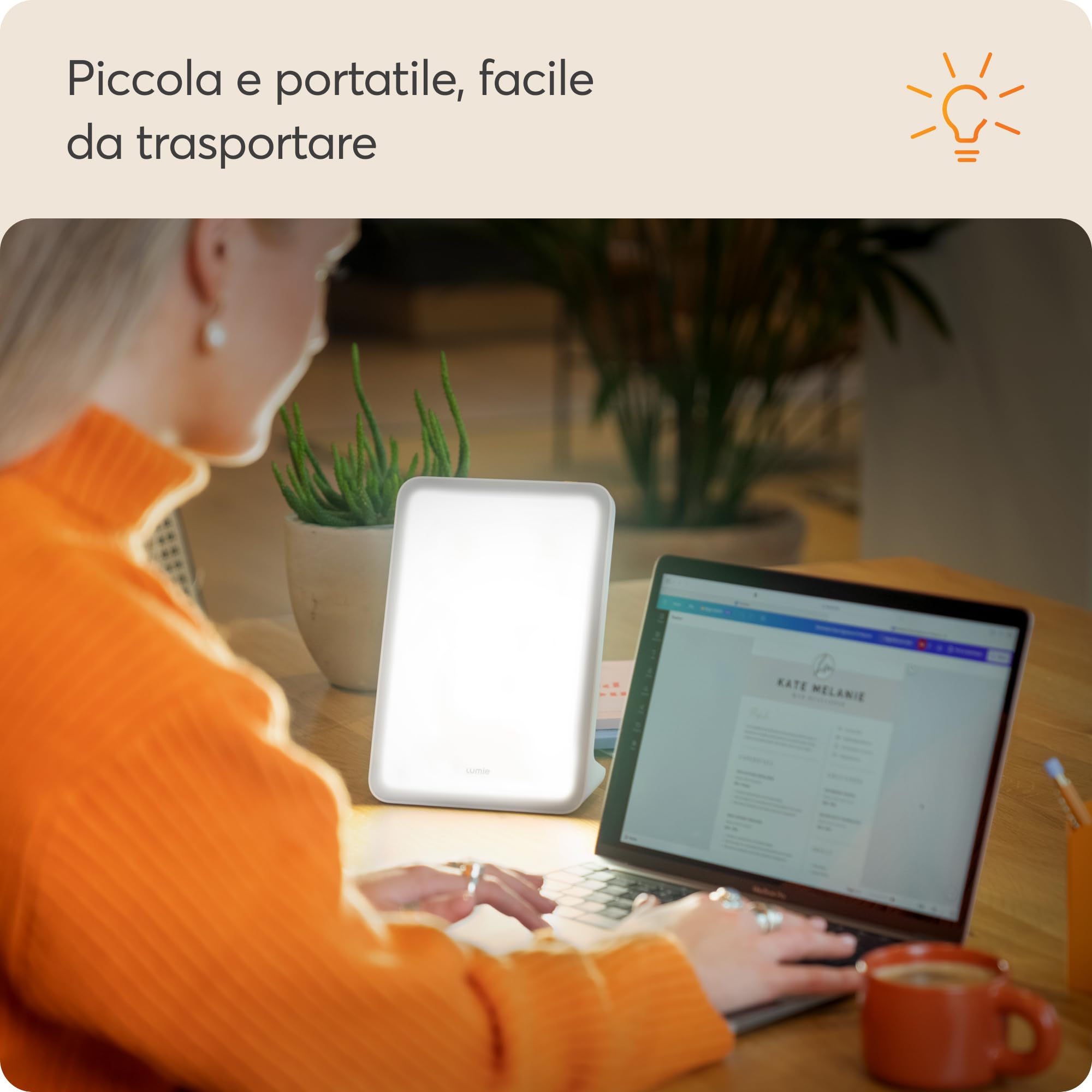 Lumie Mini Lampada compatta per terapia della luce intensa per ottimizzare l'umore, l'energia e l'attenzione