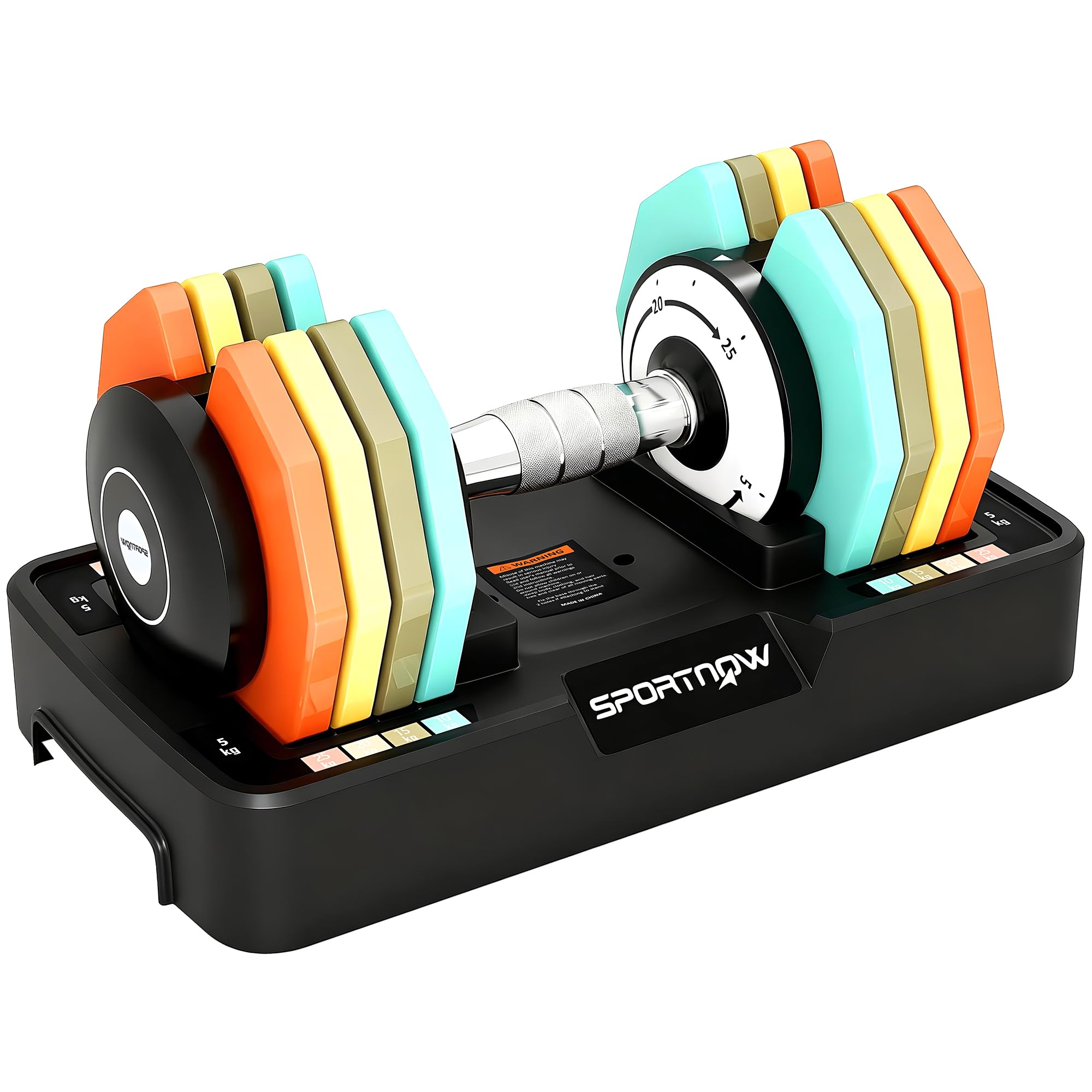 SPORTNOW Mancuerna Ajustable Octogonal 5 en 1 Ajuste Rápido 5-25 kg | Pesas y Mancuernas, Base de Almacenamiento, Mango Antideslizante, Equipo de Entrenamiento para Gimnasio en Casa