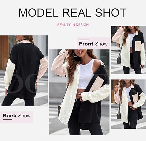 Miniatura 5 de Dokotoo - Camisas abotonadas para mujer, de color sólido, diseño de manga larga, estilo novio, de gran tamaño