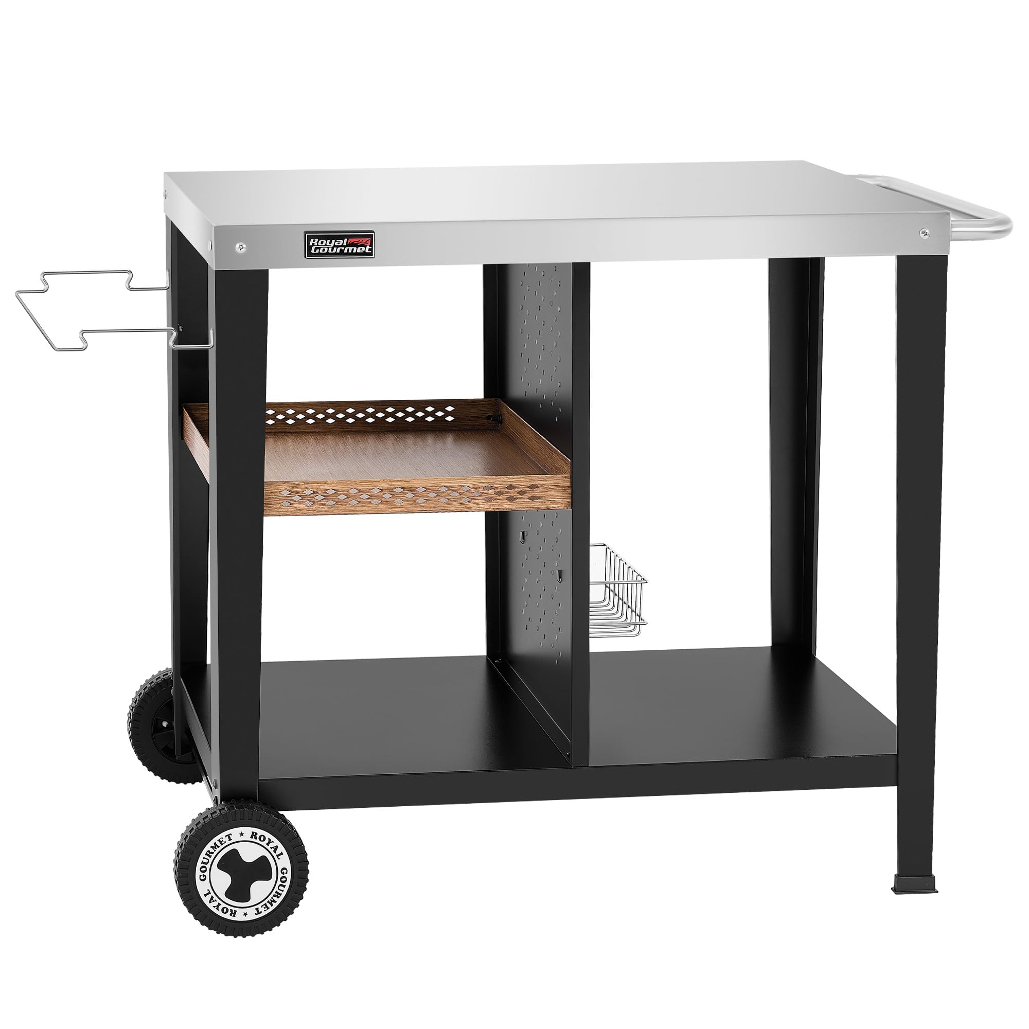 Royal Gourmet Desserte Extérieure pour Plancha, Chariot pour Barbecue avec Dessus de Table en Acier Inoxydable 85 x 50 cm, Style Vintage Industriel, Convient pour Cuisine et Jardin