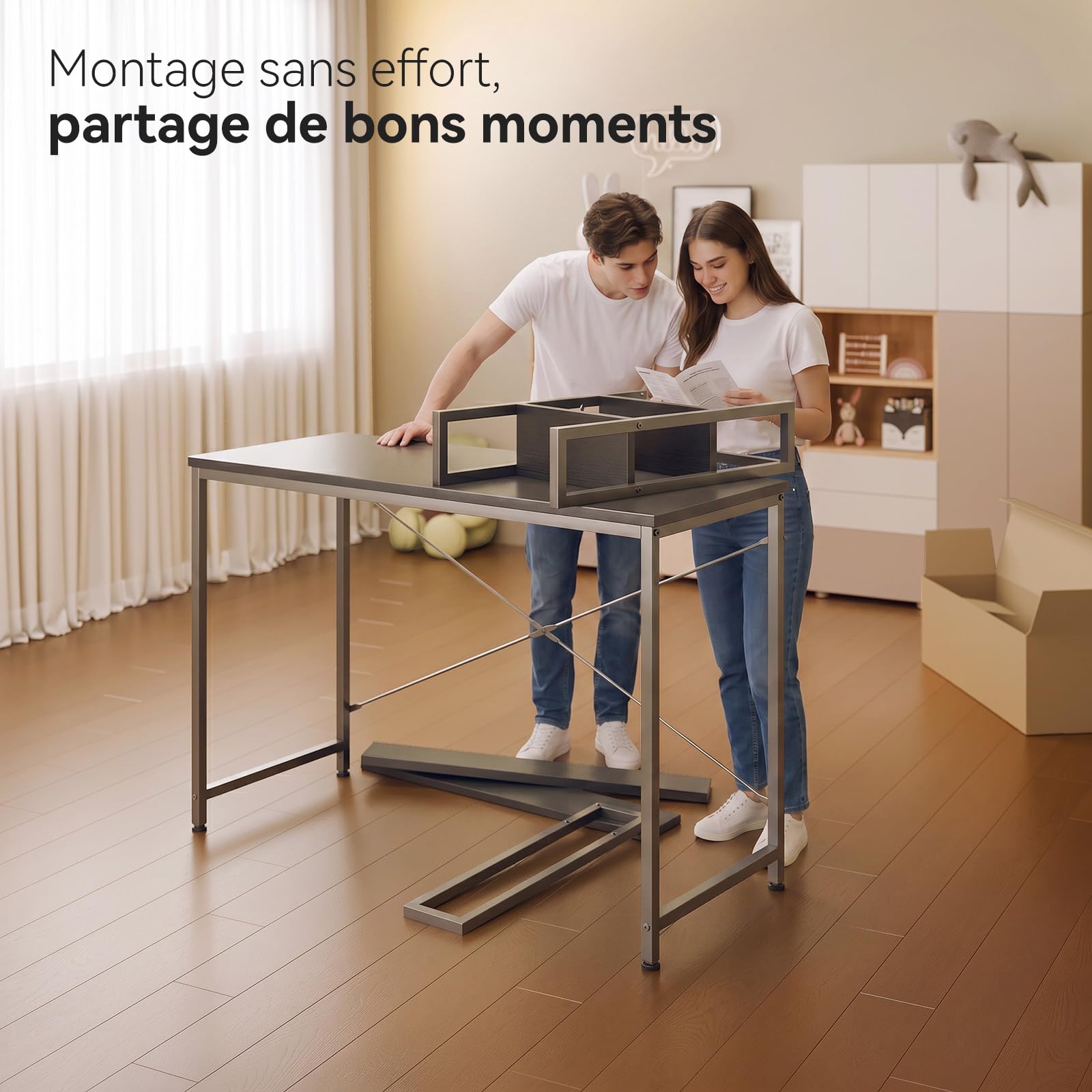 Coleshome Petit Bureau 100x40cm avec Étagère Rangement Noir